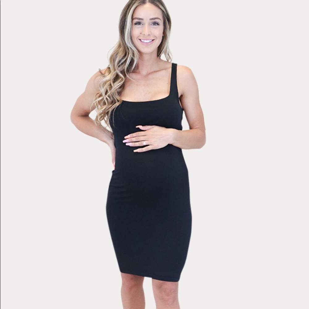 Black Thin Strap Midi Maternity Dress